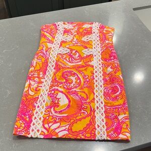 Lilly Pulitzer Hot Pink & Bright Orange Strapless Mini 100% Cotton